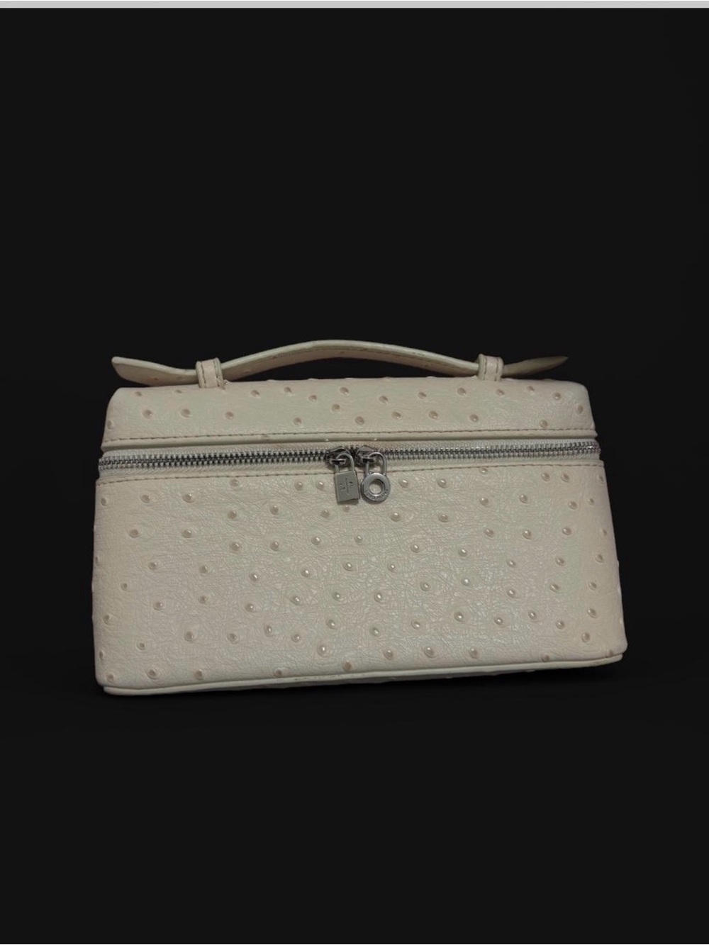 Loro Piana Cream Textured Top-Handle Cosmetic Case with Zip